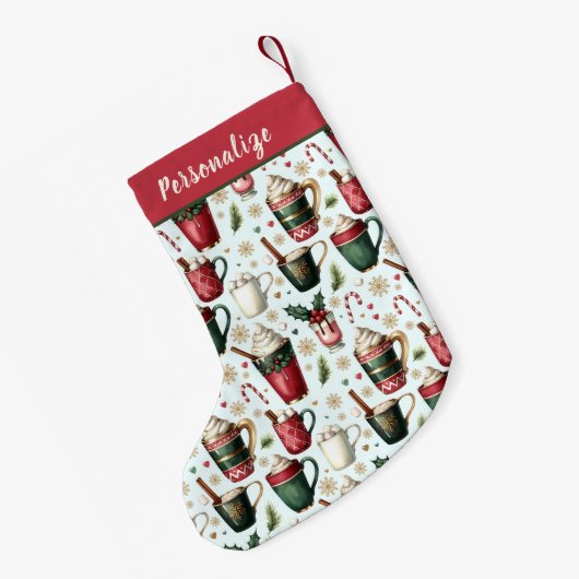 Hot Christmas Holiday Drinks Pattern Personalized Kleiner Weihnachtsstrumpf (Rückseite (Hängend))