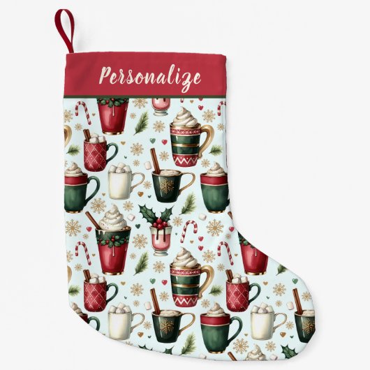 Hot Christmas Holiday Drinks Pattern Personalized Kleiner Weihnachtsstrumpf (Vorderseite)