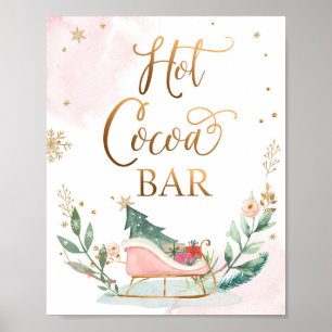 Hot Cocoa Bar Chocolate Sleigh Girl Birthday Sign Poster