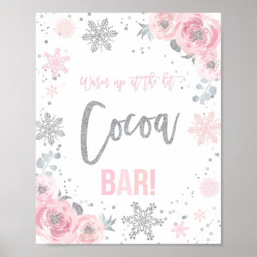 Hot Cocoa Bar Pink Winter ONEderland Party Poster (Vorne)