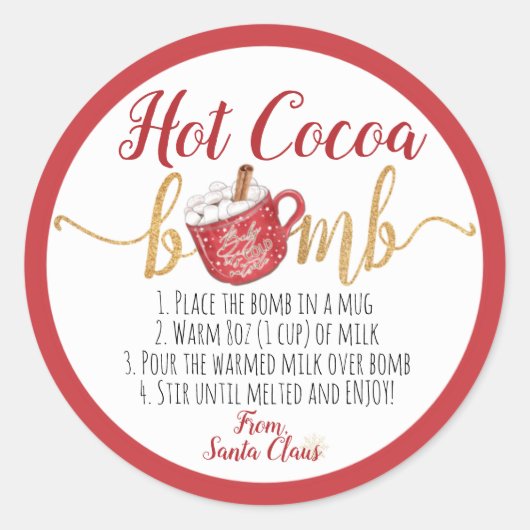 Hot Cocoa Bomb Instruktionen Weihnachten Rote Tass Runder Aufkleber (Vorderseite)