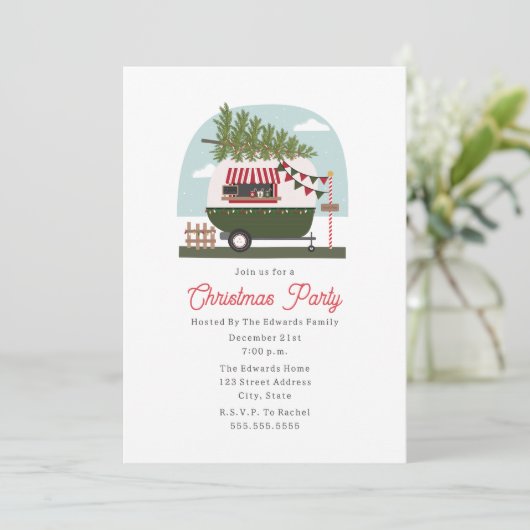 Hot Cocoa Camper Weihnachts-Party Einladung (Stehend Vorderseite)