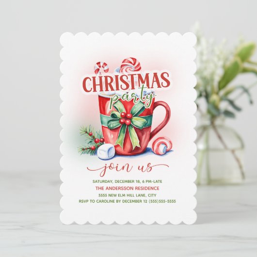 Hot Cocoa Candy Cane Weihnachts-Party Einladung (Stehend Vorderseite)