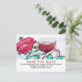 Hot Cocoa & Candy Cane | Xmas Save the Date Postkarte (Stehend Vorderseite)