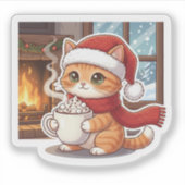 Hot Cocoa Cat Cozy Christmas Mug Sticker (Vorderseite)