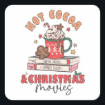 Hot Cocoa & Christmas Movies Quadratischer Aufkleber<br><div class="desc">Verwöhnen Sie sich in der gemütlichen Nostalgie unseres Designs "Hot Cocoa & Christmas Movies". Genießen Sie die herzliche Tradition der Urlaubssaison und genießen Sie eine gemütliche Tasse Kakao und klassische Weihnachtsfilme. Feiern Sie den Zauber des Zusammenlebens und die Freude dieser festlichen Zeit mit einem Design, das das Wesen des Weihnachtsfestes...</div>
