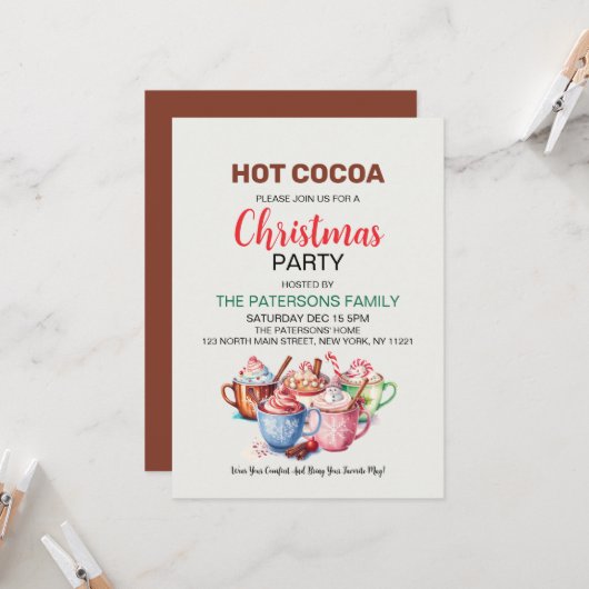Hot Cocoa Cute Weihnachtsfeier Einladung (Vorderseite/Rückseite Beispiel)