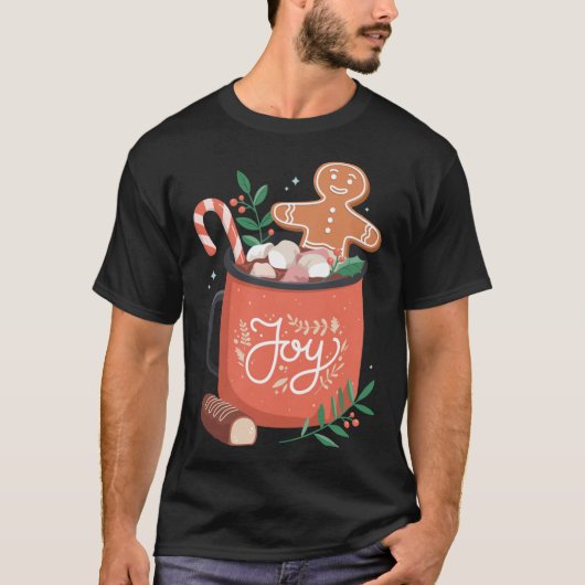Hot Cocoa Gingerbread Mann mit Candy Cane Joy T-Shirt (Vorderseite)