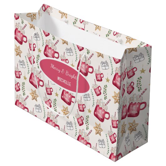 Hot Cocoa Holiday Party Watercolor Art Große Geschenktüte (Vorderseite Schrägansicht)