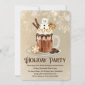 Hot Cocoa Holiday Party with Snowman Marshmallow Einladung (Vorderseite)