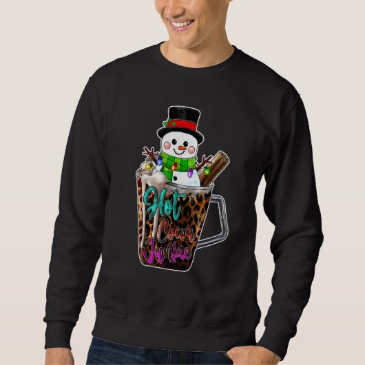 Hot Cocoa Junkie Leopard Cute Snowman Merry Christ Sweatshirt (Vorderseite)