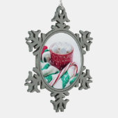 Hot Cocoa Marshmallows & Candy Cane Weihnachten Schneeflocken Zinn-Ornament (Links)