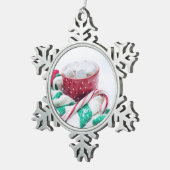 Hot Cocoa Marshmallows & Candy Cane Weihnachten Schneeflocken Zinn-Ornament (Rechts)
