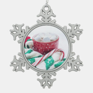Hot Cocoa Marshmallows & Candy Cane Weihnachten Schneeflocken Zinn-Ornament
