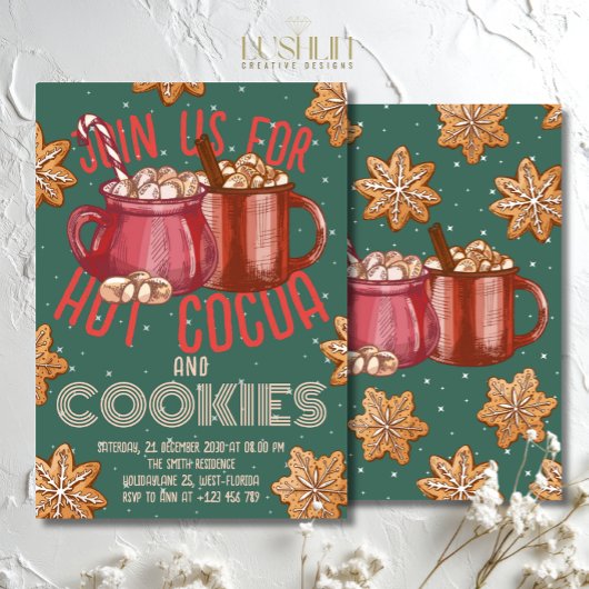 Hot Cocoa Red Mug & Cookies Holiday | Christmas Einladung