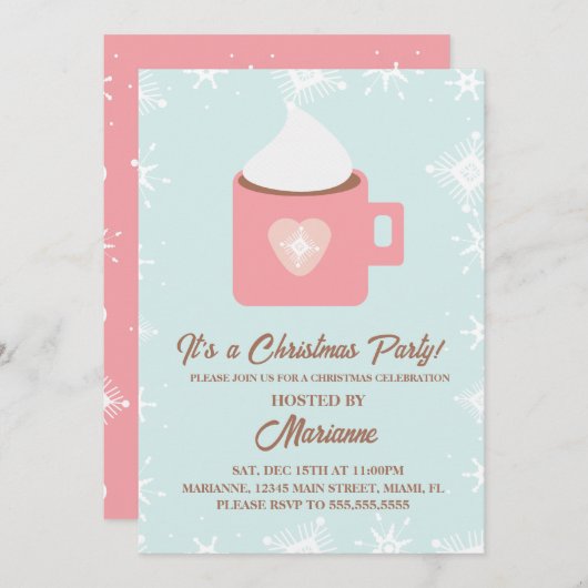 Hot Cocoa Schneeflocken Weihnachten Party Einladung (Vorne/Hinten)