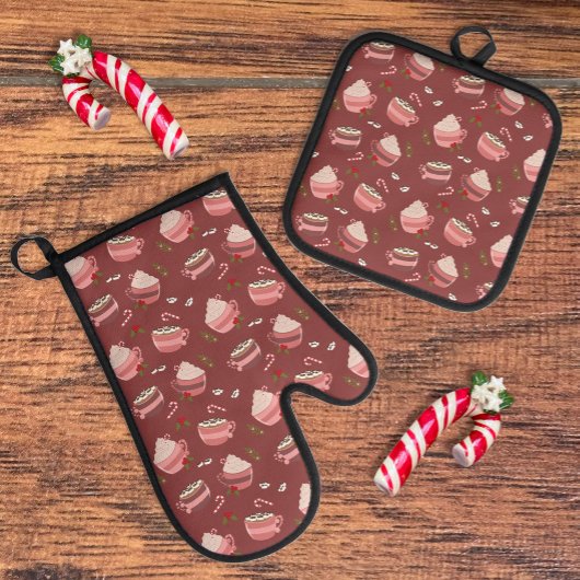 Hot Cocoa Tasse Muster Oven Mitt Pot Holding Set