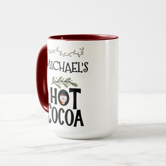 Hot Cocoa Weihnachten Snowman & Individuelle Name Tasse (Vorderseite Links)