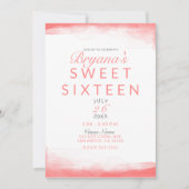 Hot Coral Bright Watercolor Modernes Chic Sweet 16 Einladung (Vorderseite)