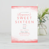 Hot Coral Bright Watercolor Modernes Chic Sweet 16 Einladung (Stehend Vorderseite)