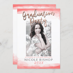 Hot Coral Modern Rose Gold Graduation Party Foto Einladung
