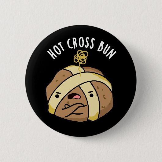 Hot Cross Bun Funny Food Pub Dark BG Button (Vorderseite)