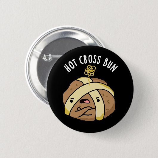 Hot Cross Bun Funny Food Pub Dark BG Button (Vorne & Hinten)