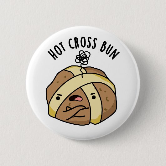 Hot Cross Bun Funny Food Puff Button (Vorderseite)