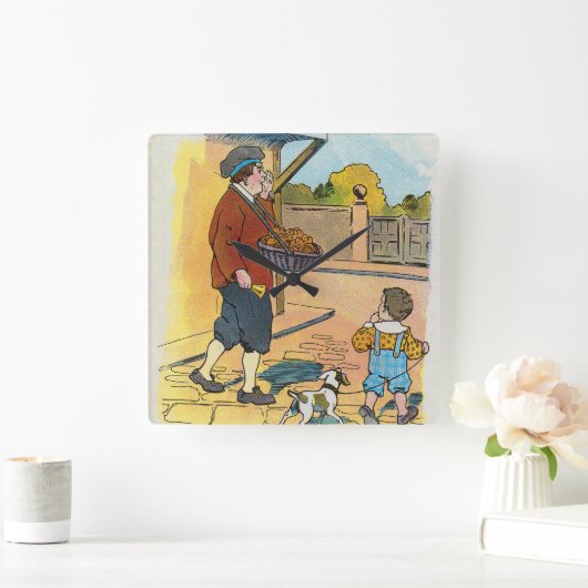 Hot-Cross-Buns, Mother Gans Kinderzimmer Rhyme Pic Quadratische Wanduhr (Zuhause)