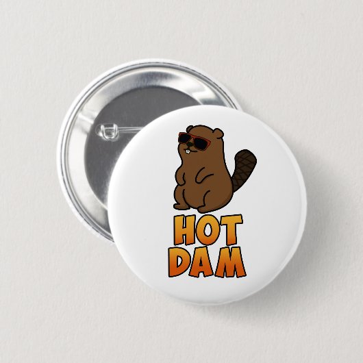 Hot Dam Funny Cool Beaver Pub Button (Vorne & Hinten)