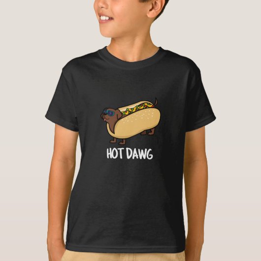 Hot Dawg Funny Hot Dog in einem Bun Puff Dark BG T-Shirt (Vorderseite)