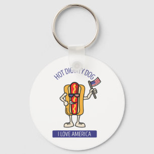 Hot Diggity Dog 4. Juli Patriotische Grillen Picni Schlüsselanhänger