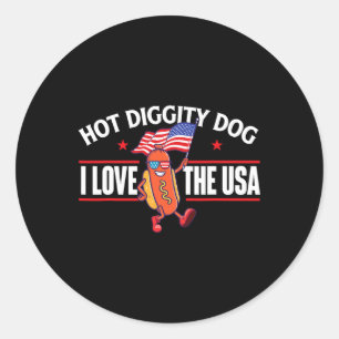 Hot Diggity Dog - USA-Amerikanische Flagge 4. Juli Runder Aufkleber