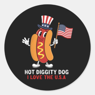 Hot Diggity Hund I Liebe The USA Patriotic Hot Dog Runder Aufkleber
