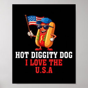 Hot Diggity Hund I Liebe USA Flag Hotdog 4. Poster