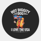 Hot Diggity Hund I Liebe USA Flag Hotdog 4. Runder Aufkleber (Vorderseite)
