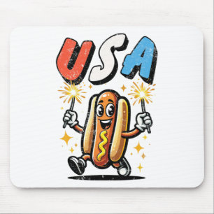 Hot Dog 4. Juli Feuerwerk Unabhängigkeit Tag Ret Mousepad
