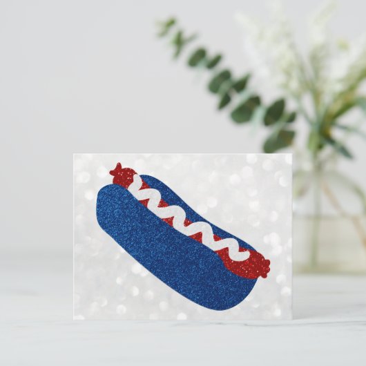 Hot Dog 4. Juli Glitzer Postkarte (Stehend Vorderseite)