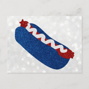 Hot Dog 4. Juli Glitzer Postkarte