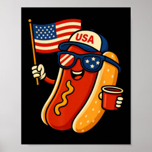 Hot Dog 4. Juli Lustig Patriotisch USA-Flagge Männ Poster