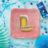 Hot Dog and Beer On Gingham Pappteller (Party)