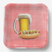 Hot Dog and Beer On Gingham Pappteller (Vorderseite)