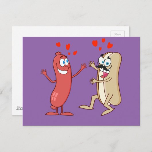 Hot Dog and Bun - Liebe auf den ersten Blick Postkarte (Vorne/Hinten)