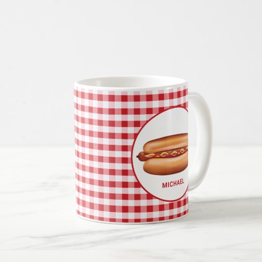 Hot Dog auf Red Gingham mit benutzerdefiniertem Te Kaffeetasse (VorderseiteRechts)