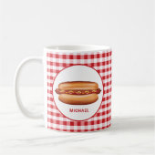 Hot Dog auf Red Gingham mit benutzerdefiniertem Te Kaffeetasse (Links)