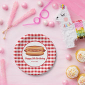 Hot Dog auf Red Gingham Pattern Happy Birthday Pappteller (Party)