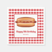 Hot Dog auf Red Gingham Pattern Happy Birthday Serviette (Vorderseite)