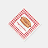 Hot Dog auf Red Gingham Pattern Happy Birthday Serviette (Ecke)