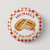 Hot Dog Birthday Party Button - Red Gingham Kids C (Vorderseite)