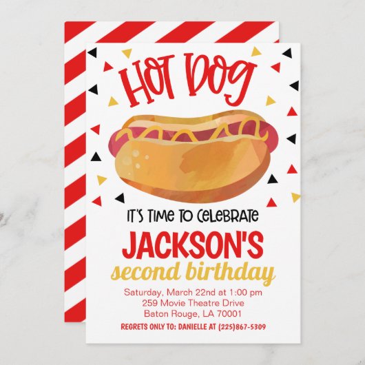 Hot Dog Birthday Party Invite Einladung (Vorne/Hinten)